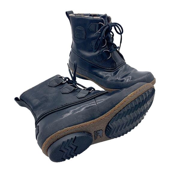 Sorel Joplin Waterproof Lace Up Slick Shine Rain Duck Boot Black Brown 7.5 - Picture 2 of 13